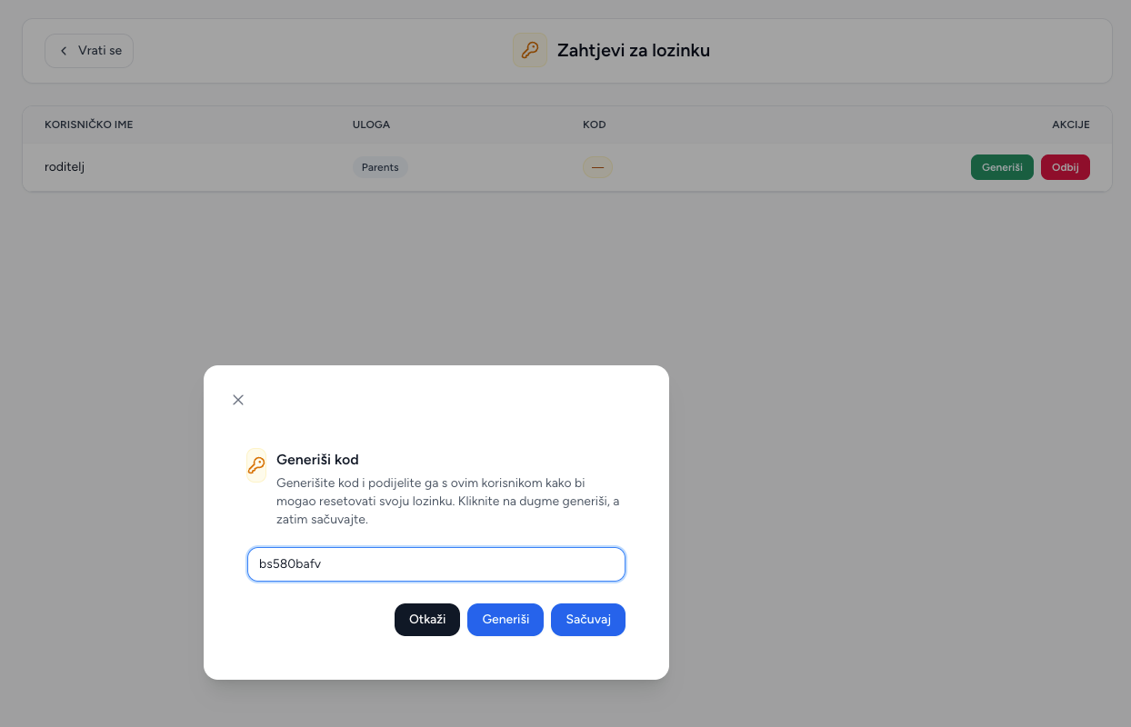 Generate reset code