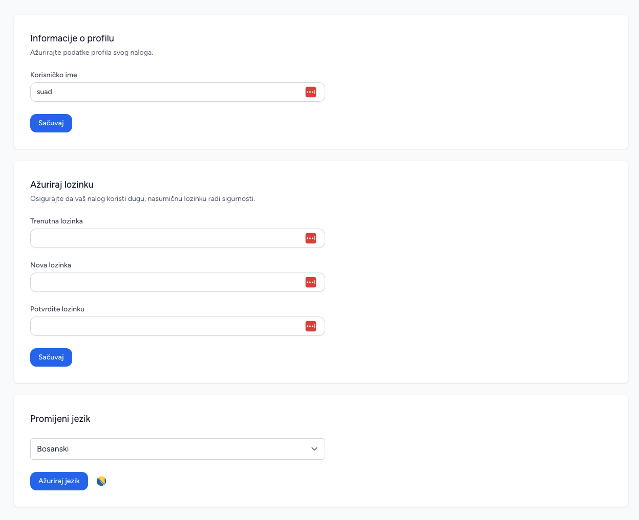 Profile settings